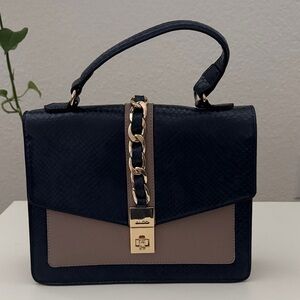 ALDO Black & Taupe Top Handle Crossbody Bag Gold Chain